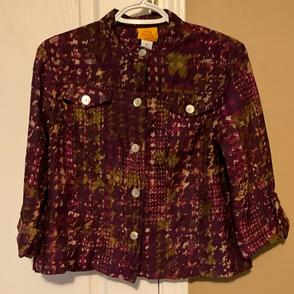 Ruby Rd. Women’s 3/4 sleeve Purple and Green Button Down Blouse Size 8P.